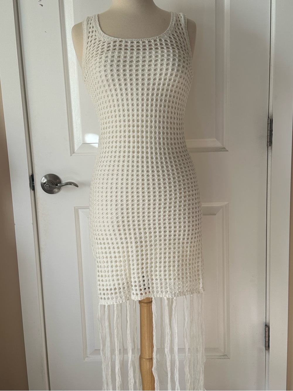 Women’s Cream Crochet Fringe Tank Dress
